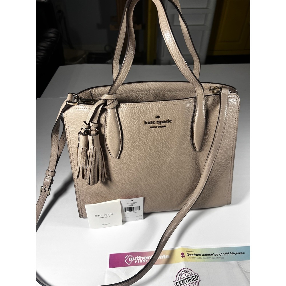 Kate Spade Rowe Medium Top Zip Satchel Handbag Purse Warm Beige WKRU6703